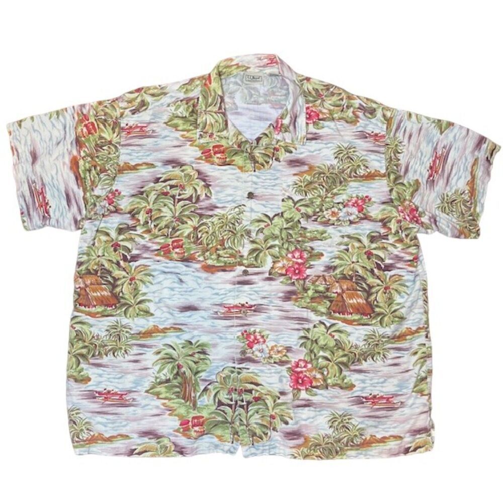 L.L. Bean Men's‎ Tropical Button Down Shirt Great Hawaiian Island Print Size XXL